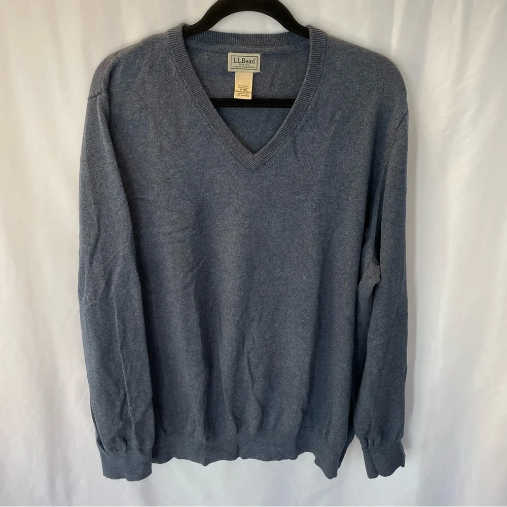 L.L. Bean Sweater XL Pullover Knit Cotton Cashmere Long Sleeve V Neck‎ Layering